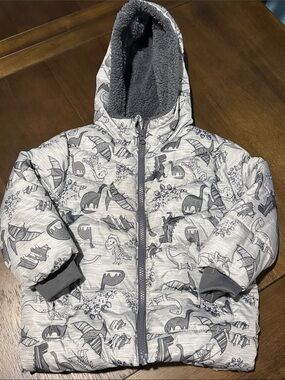 Swiss Tech Toddler Gray Fleece-Lined Dinosaur Puffer Jacket 2T